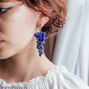 Фиолетовые серьги грозди Розы из полимерной глины, длинные